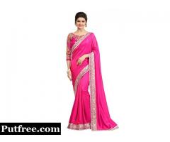Buy designer pink colour sarees online from Mirraw at reasonable prices.