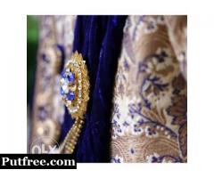 Only One month Old Blue Sherwani With Hamer,stylish Chain And Patch..