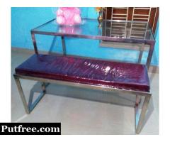 Imported Glossy Stainless Steel 12mm GLASS TOP Table with Sofa,Rs .12500