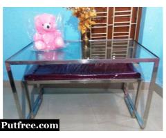 Imported Glossy Stainless Steel 12mm GLASS TOP Table with Sofa,Rs .12500